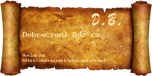 Debreczeni Bács névjegykártya